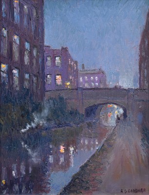 Lot 56 - Reg Gardner, "Beswick Street Bridge, Ashton Canal", oil.