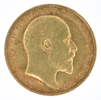 Lot 128 - King Edward VII, Half-Sovereign, 1909, VF.