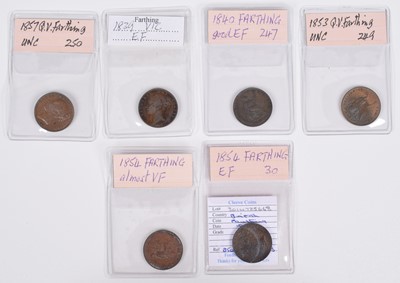 Lot 177 - Queen Victoria, Farthings, 1839, 1840, 1853, 1854 x 2, 1857 (6).