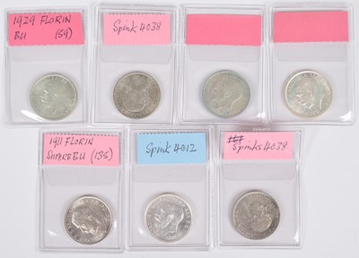 Lot 185 - Selection of King George V, Florins, 1911, 1918 (2), 1922, 1929 (2), 1933 (7).