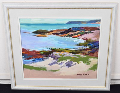 Lot 38 - Donald McIntyre, "Red Boat, Iona", acrylic.