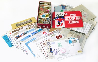 Lot 90 - Mainly GB stamp collection in shoebox with many mint blocks plus approx. 55 flown covers or cards, 12 of which are signed.