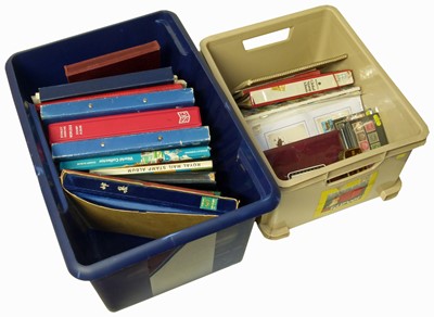 Lot 79 - Large all world stamp collection in two cartons with 20 albums or stockbooks, stamps in packets and loose plus two small binders of miniature sheets.