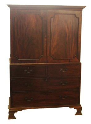 Lot 215 - George III figured mahogany press cupboard
