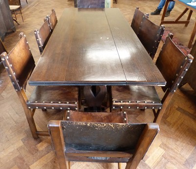 Lot 153 - Oak refectory dining table and chairs.