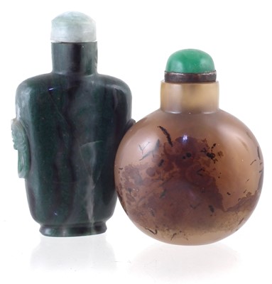 Lot 132 - Chinese green agate snuff bottle and one other