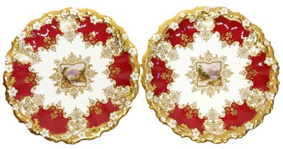 Lot 161 - Pair of Coalport plates circa 1900 painted with landscapes