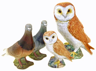 Lot 80 - Beswick grey and brown pigeons, also two barn owls.