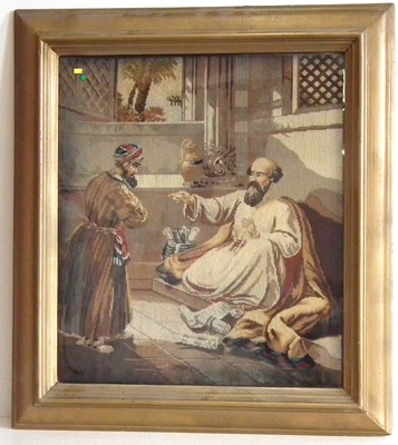 Lot 55 - Victorian wool-work picture Paul preaching