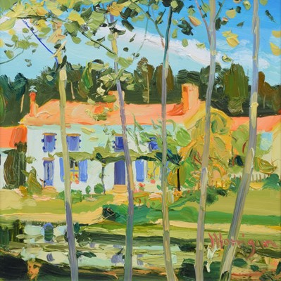 Lot 103 - James Harrigan, "Riverside Poplars", oil.