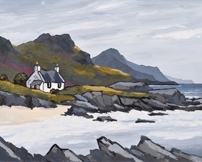 Lot 61 - David Barnes (British 1943-), "Fisherman's Bothy on the West Coast", oil.