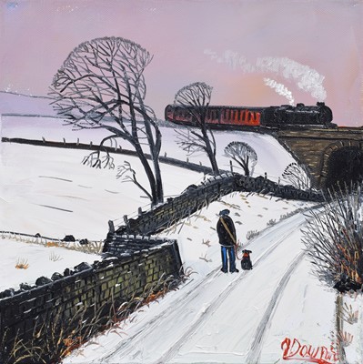 Lot 74 - James Downie (British 1949-), "Station Road", oil.
