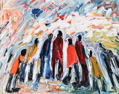 Lot 78 - Albert Barlow (British 1944-), Figure group, oil.