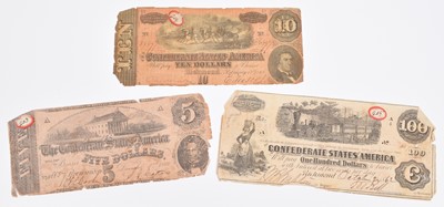 Lot 23 - Three American Civil War - Confederate States, Richmond banknotes and related letter.