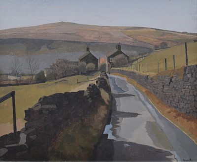 Lot 107 - Russell Howarth (British 1927-2020), "Crib Lane, Dobcross, Saddleworth", oil.