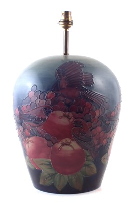 Lot 153 - Large Moorcroft birds pecking fruit lampbase