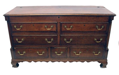 Lot 380 - George III oak and mahogany Lancashire chest