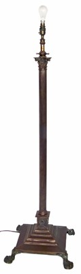 Lot 320 - Edwardian floor standing lamp, corinthian column with square base.
