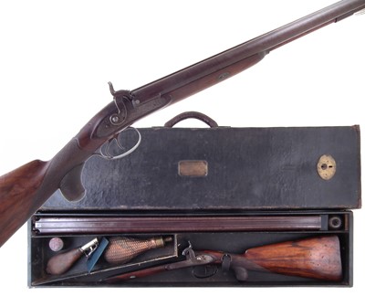 Lot 128 - Cased John Wiggan double 12 bore percussion shotgun
