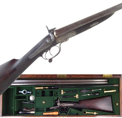 Lot 130 - Williams and Powell Liverpool double 12 bore pinfire shotgun