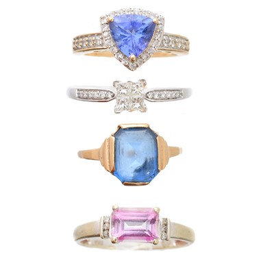 Lot 229 - Four 9ct gold gem-set dress rings