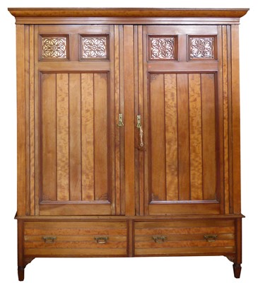 Lot 165 - Late 19th-century satin walnut two-door wardrobe.