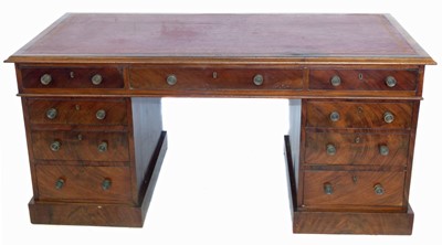 Lot 332 - Late 19th century figured mahogany twin pedestal writing desk