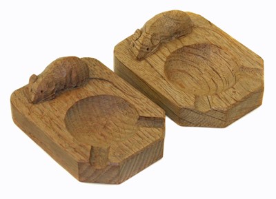 Lot 143 - Two Robert "Mouseman" Thompson carved oak ashtrays.