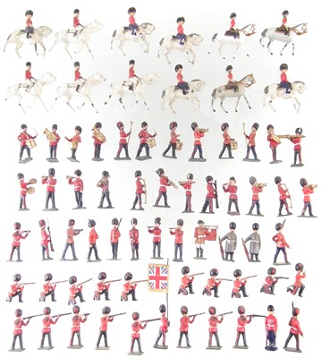 Lot 221 - Fifty seven metal British infantry soldiers by J. Hill and Co. and twelve mounted troopers.