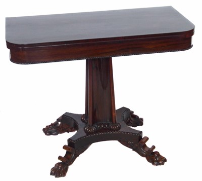 Lot 421 - William IV rosewood veneered foldover tea table