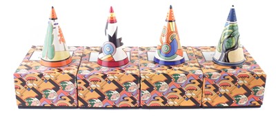 Lot 124 - Four Wedgwood Clarice Cliff conical sugar sifters