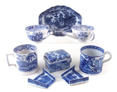 Lot 261 - Collection of blue transfer ware including soap dish