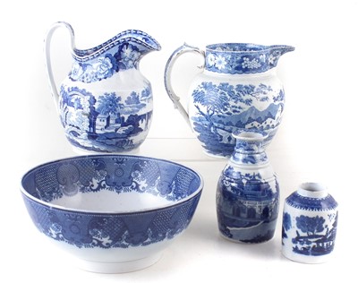 Lot 262 - Collection of blue transfer ware including two jugs