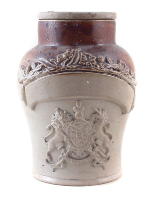 Lot 247 - Saltglaze apothecary / chemists jar and cover