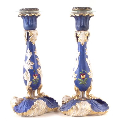 Lot 268 - Pair of Paris porcelain rococo candlesticks