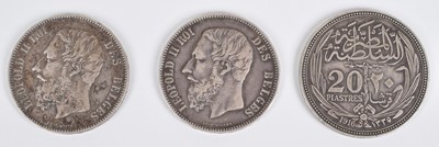 Lot 40 - Selection of five world silver coins to include Victoria 1883 shilling (5).