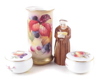 Lot 173 - Pair of Royal Worcester boxes, a vase and candle snuffer