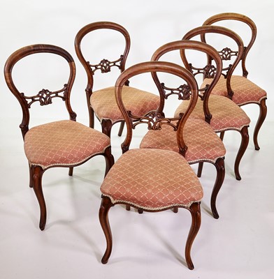 Lot 344 - Set of six Victorian walnut framed single dining chairs