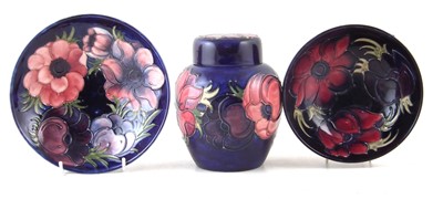 Lot 137 - Moorcroft ginger jar and two bowls