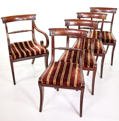 Lot 342 - Five regency mahogany framed dining chairs