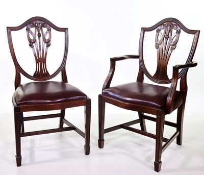 Lot 336 - Set of twelve early 20th century Hepplewhite design shield back chairs