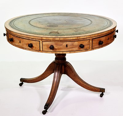 Lot 359 - A regency sycamore and mahogany drum-top revolving library table