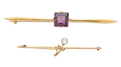 Lot 14 - Two early 20th century gem-set bar brooches