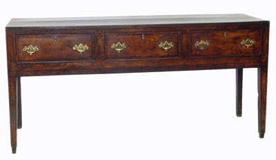 Lot 407 - George III oak three drawer dresser base