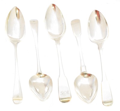 Lot 128 - Five George III and later silver table spoons