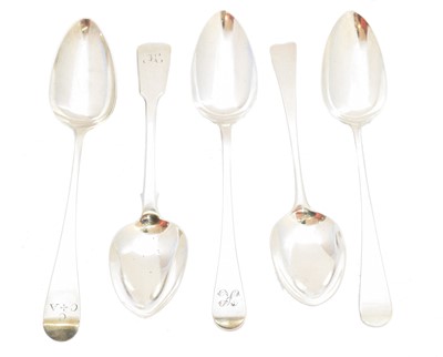 Lot 126 - Five George III and later silver table spoons