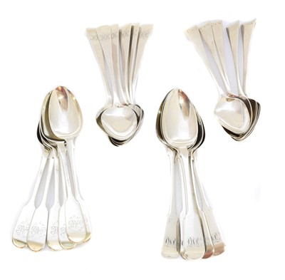 Lot 199 - Four sets of George III and later silver teaspoons