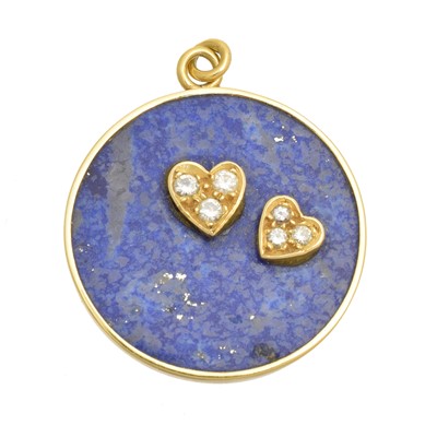 Lot 94 - An 18ct gold diamond and lapis lazuli pendant