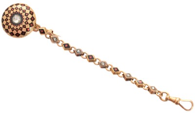 Lot 66 - A late 19th century enamel and diamond watch chain or Léontine