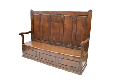 Lot 394 - 18th-century oak box settle